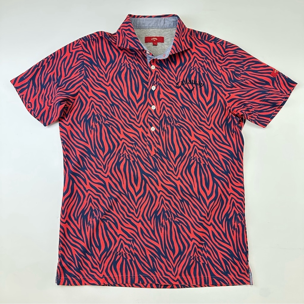 Callaway womens golf polo Short sleeve Large geometric print navy red sport top